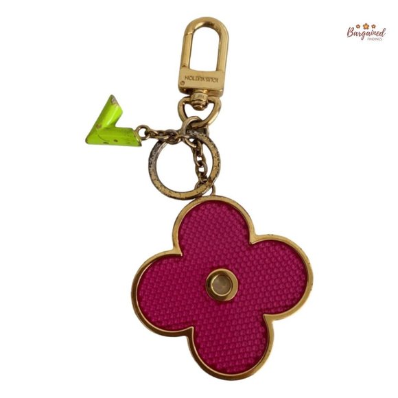 Authentic LOUIS VUITTON Pink Green Flash Flower Single V Key Holder Bag Charm - Picture 2 of 6